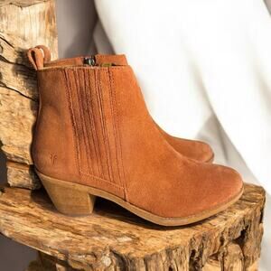 Frye Women’s Alton Rosewood Brown Chelsea Leather Boot Suede Side Zip Bootie 10B